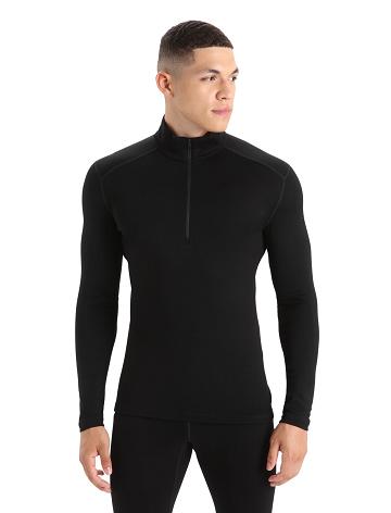 Men's Icebreaker Merino 260 Tech Long Sleeve Half Zip Thermal Top Base Layers Black | CA 1560HAPK